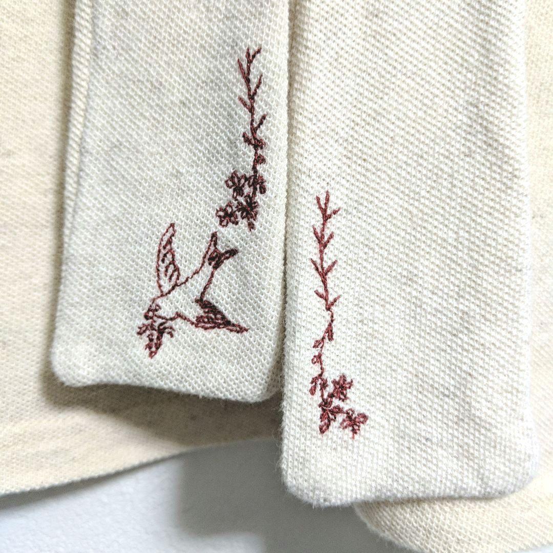 KAPITAL 鳥刺繍 ボウタイ付き コットンリネン鹿の子ポロシャツ