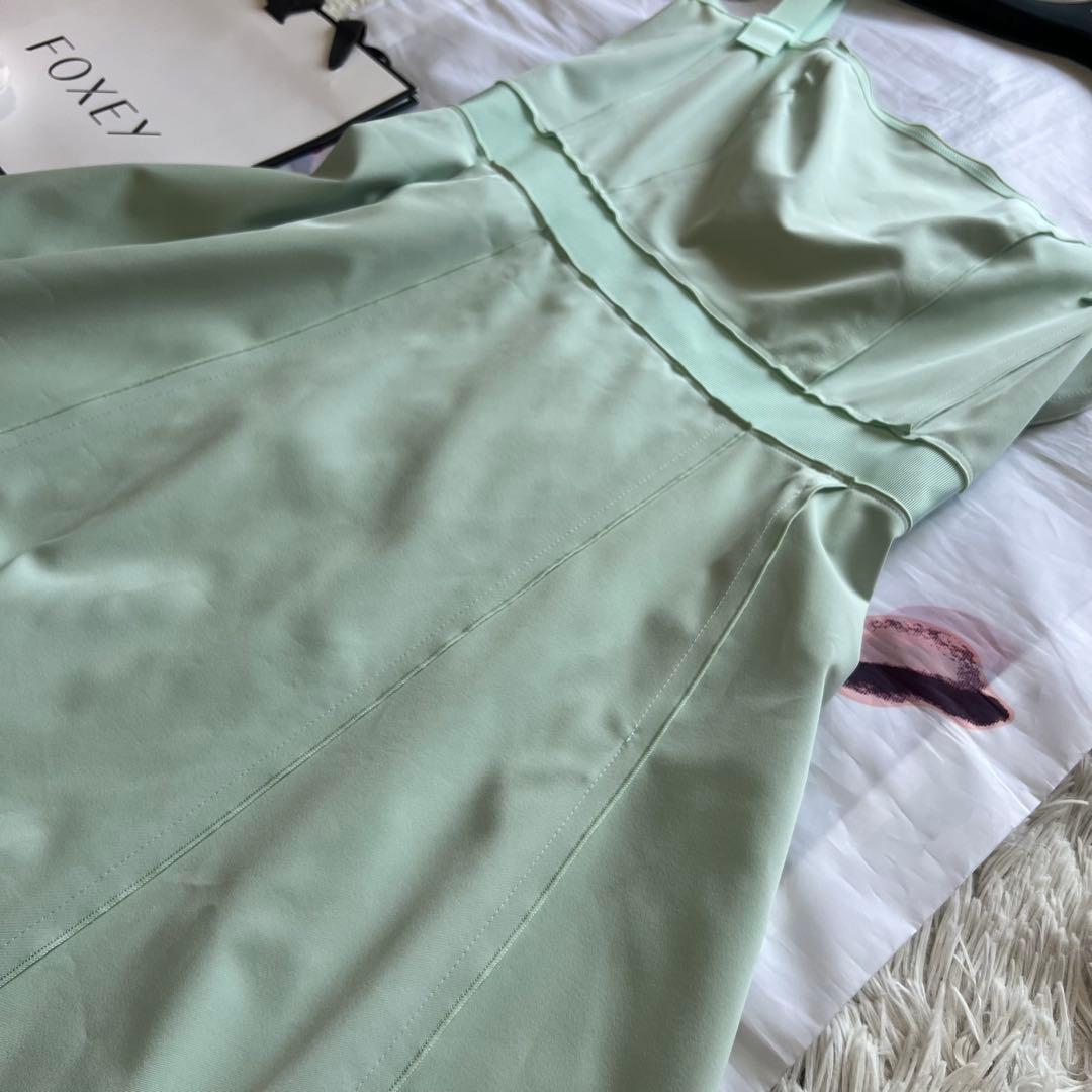 【美品】FOXEY NEW YORK 膝丈ワンピース ライトグリーン 40