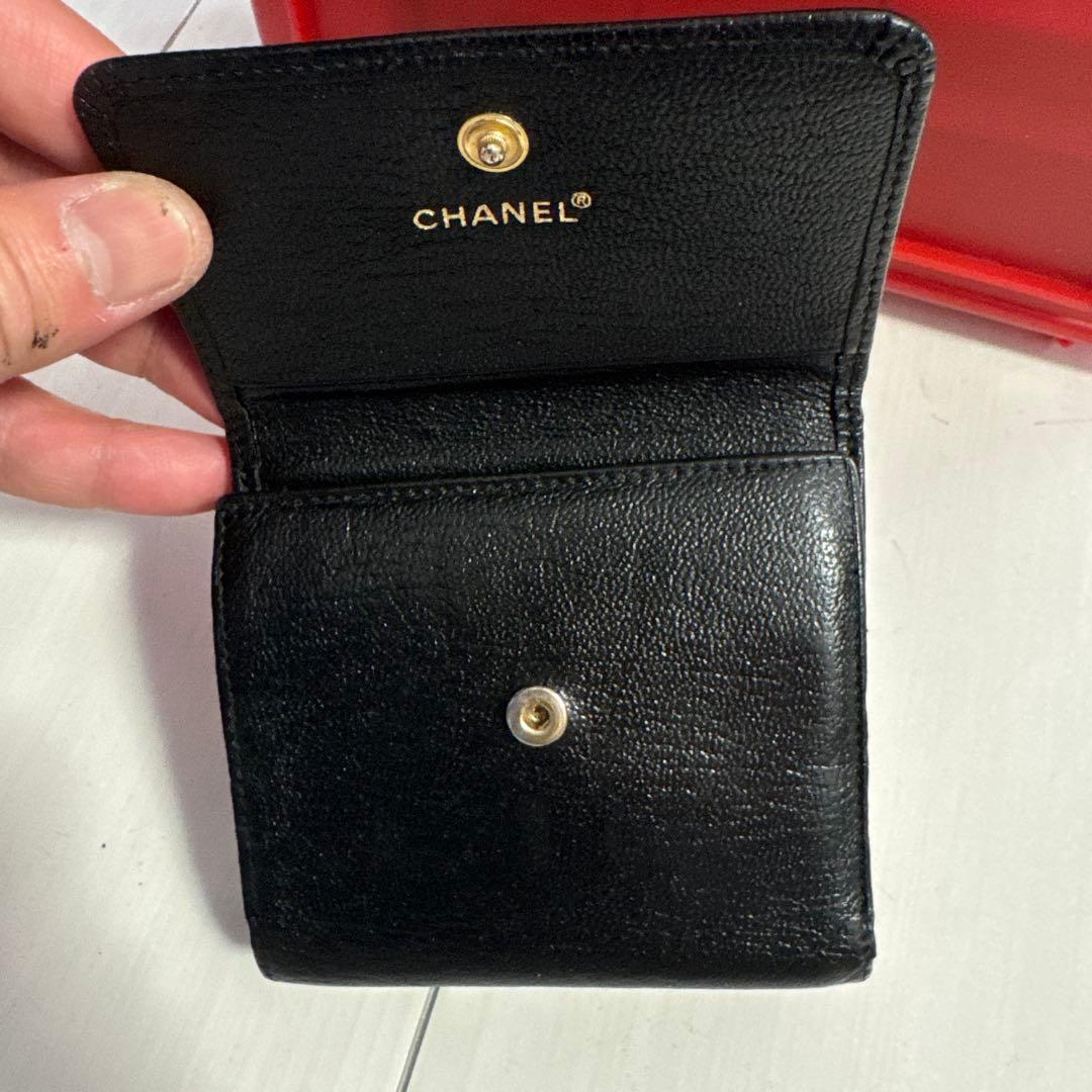 正規品　CHANELココマーク二つ折り財布ブラック