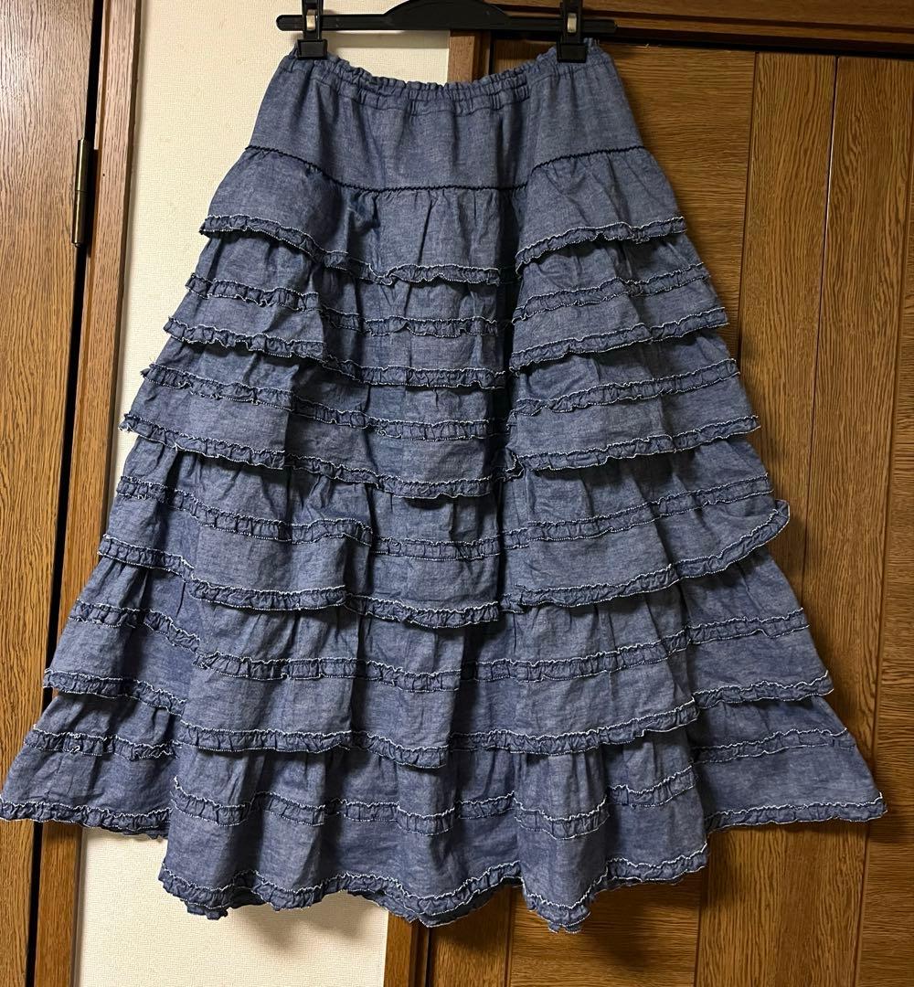 3月31日中限定お値下げ⭐︎ピンクハウス　デニム　ピコフリル 段々スカート　美品