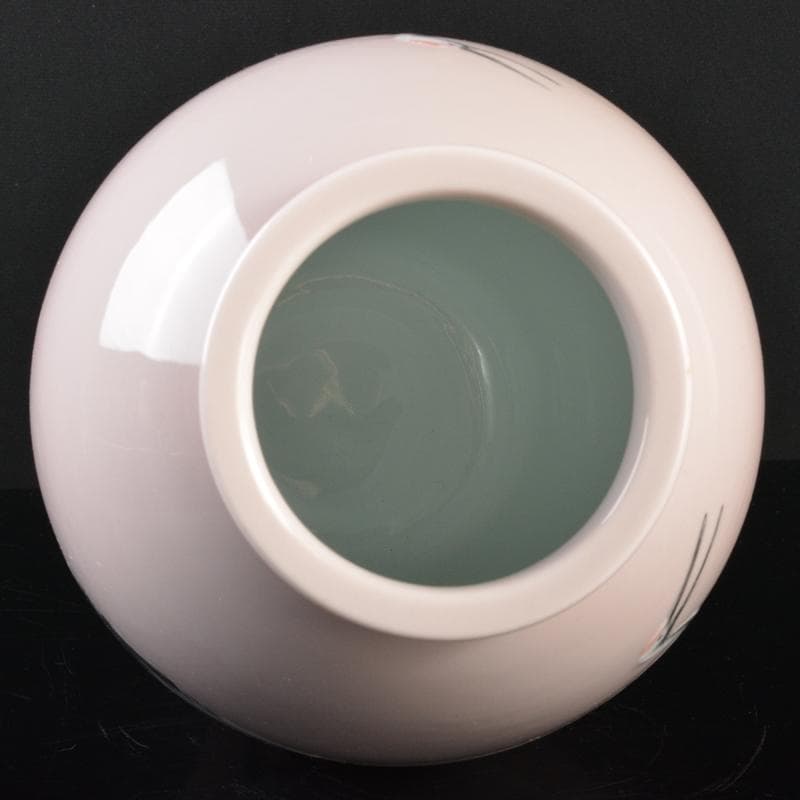 桃釉　鶴文瓶　花瓶　V　4940A