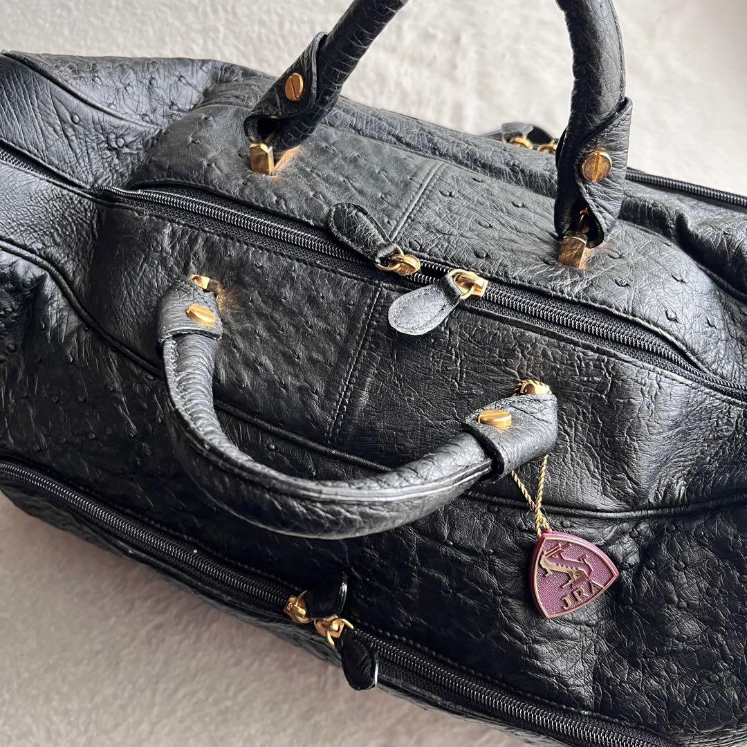 美品✨JRA認定 オーストリッチ レザー ボストンバッグ ショルダー 大容量
