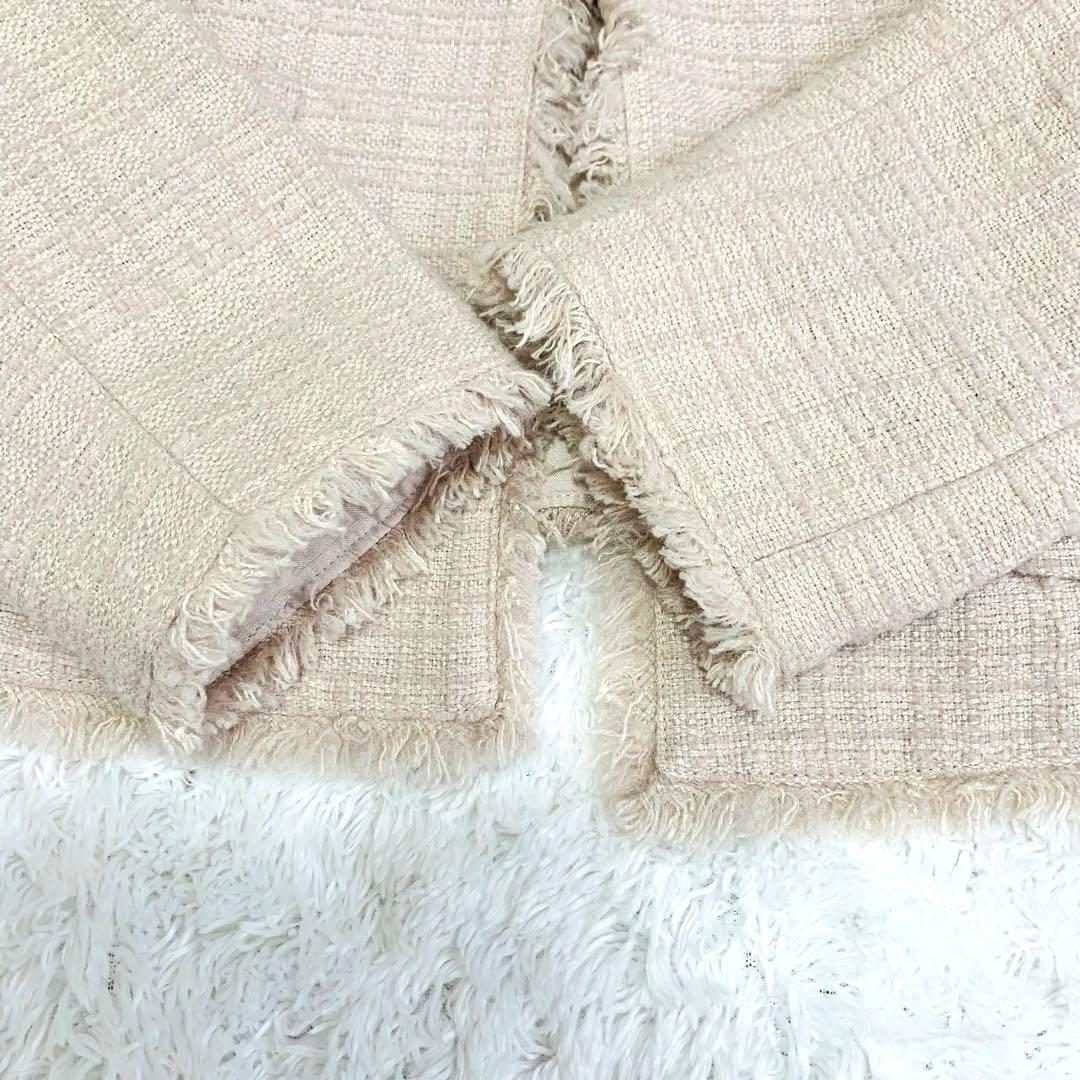 【美品】アナイ ANAYI ツイード ノーカラー ジャケット ピンクベージュ