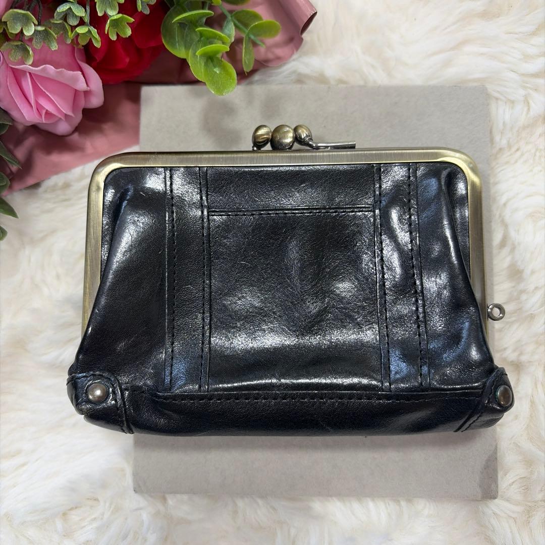 極美品 DAKOTA ダコタ レザー がま口 ジャバラ 財布 ブラック