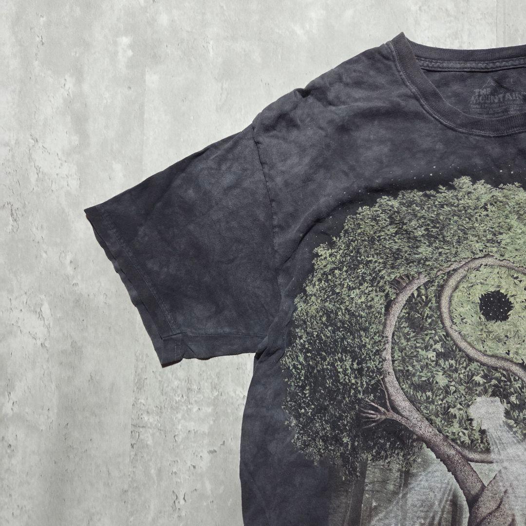 vintageアートTHE MOUNTAIN陰陽ツリーTシャツフェードスミクロ