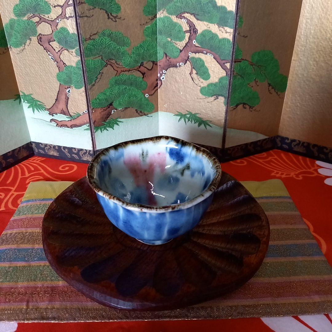 天然木無垢木彫り漆塗り　茶托および銘々皿5枚セット