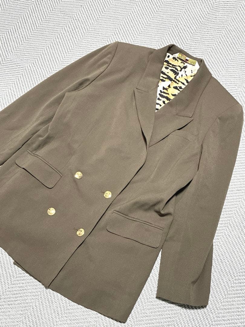 極美品 レオナール 日本製 Lサイズ ジャケット 金ボタン 豹柄 ブラウン