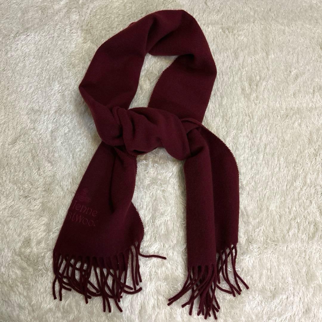 美品　Vivienne Westwood オーブ刺繍 ウールマフラー ボルドー