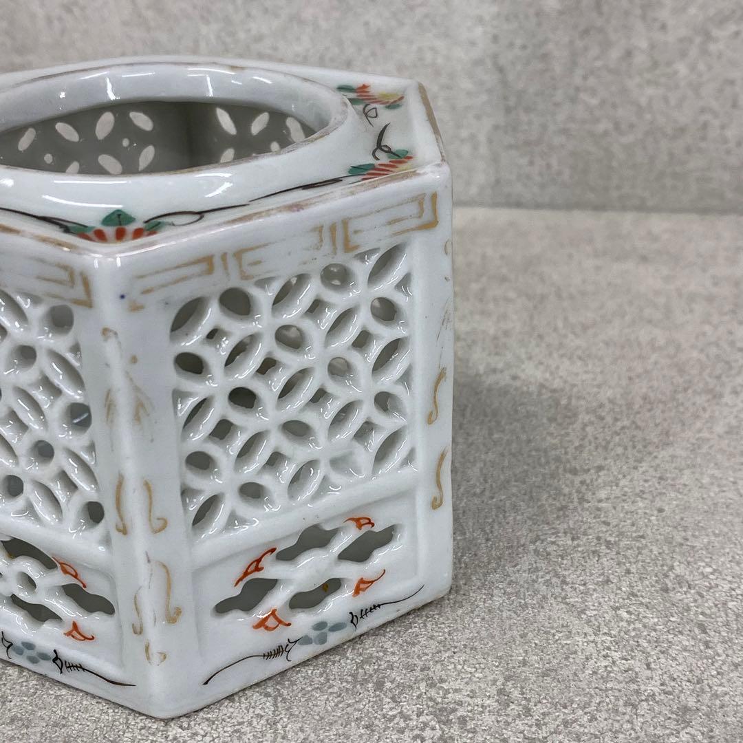 盃台 六角形 花 金 キャンドル台 ロウソク 骨董 アンティーク雑貨