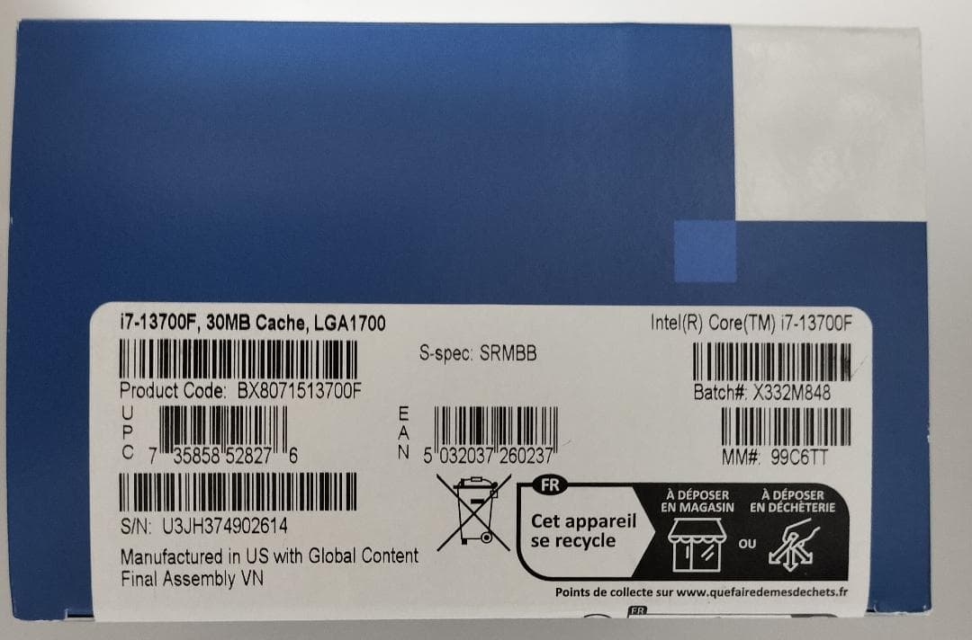 【動作確認済】Intel Core i7-13700F 箱・リテールクーラー付属