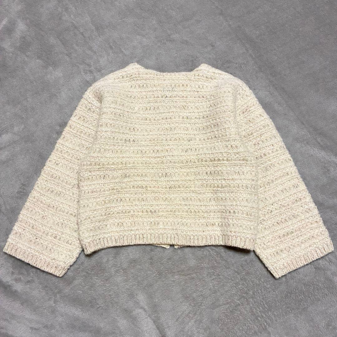 美品✨バトナー ツイードクルーネックカーディガン ニット ジャケット アイボリー