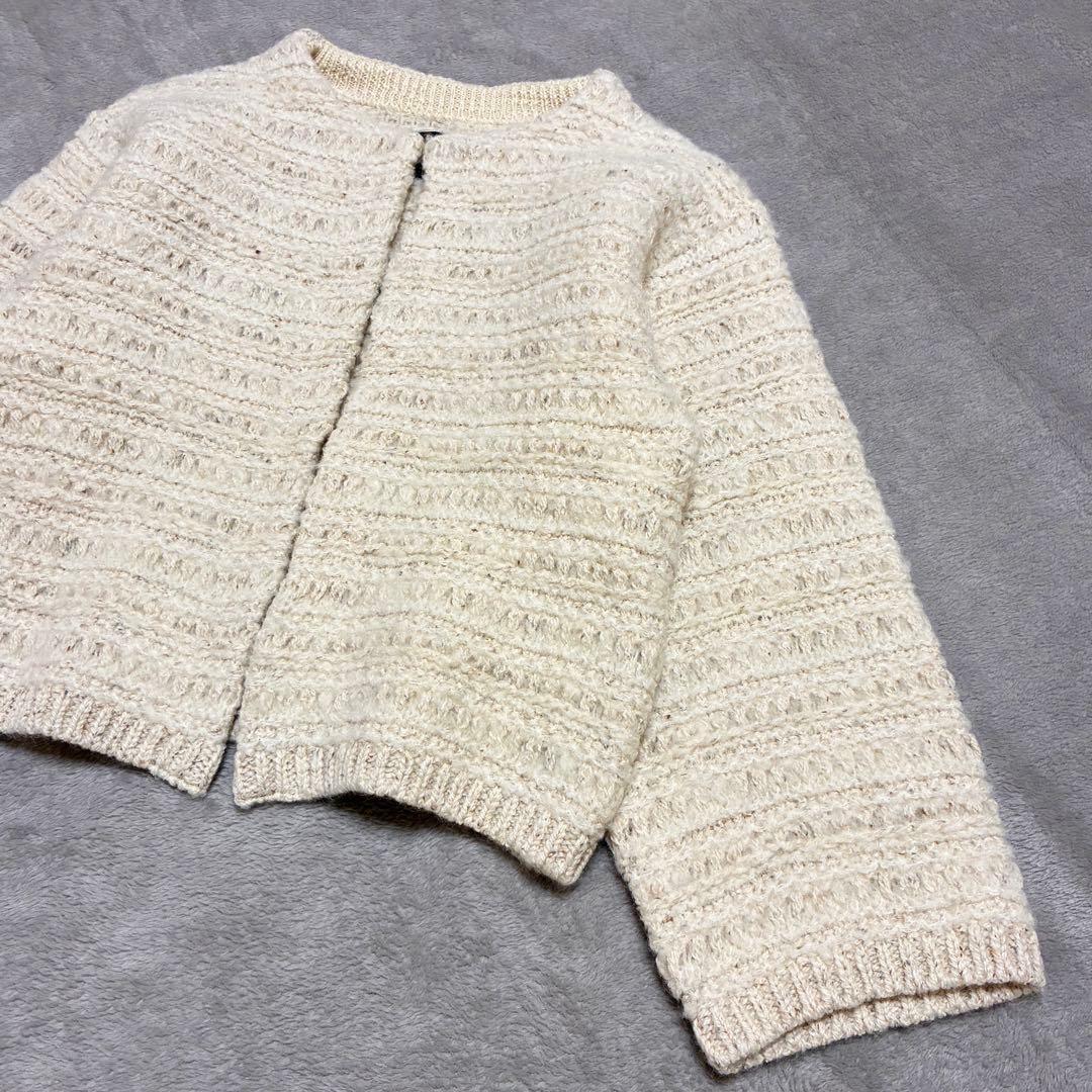 美品✨バトナー ツイードクルーネックカーディガン ニット ジャケット アイボリー