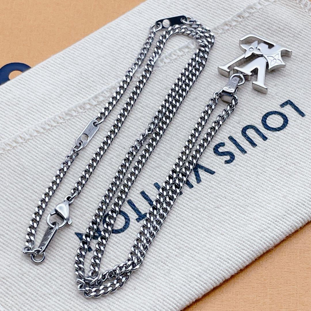 LOUIS VUITTON ネックレス　ロウ　チェーン　LV　トップ　シルバー