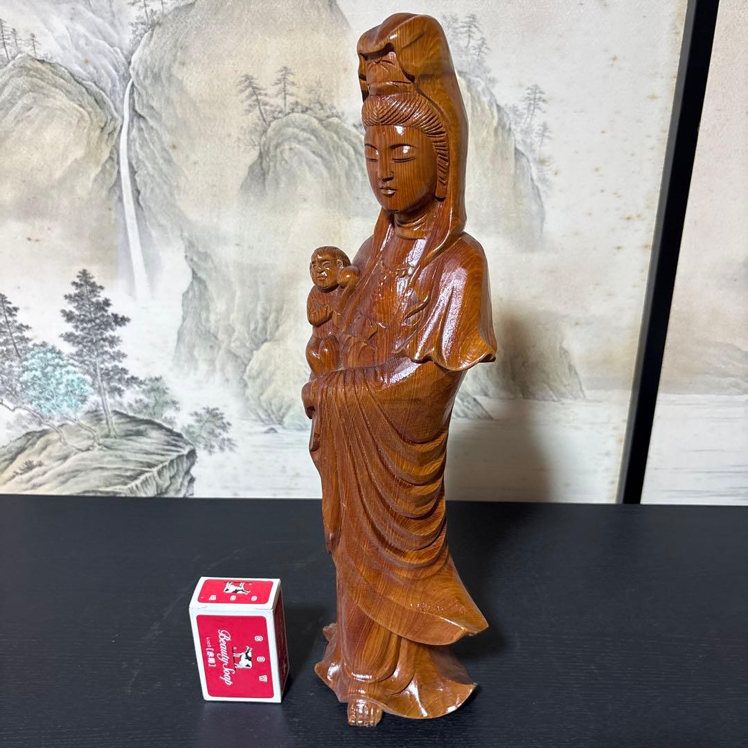 観音菩薩 木彫　仏像 彫刻　開運　風水　置物　縁起物　インテリア　子安観音