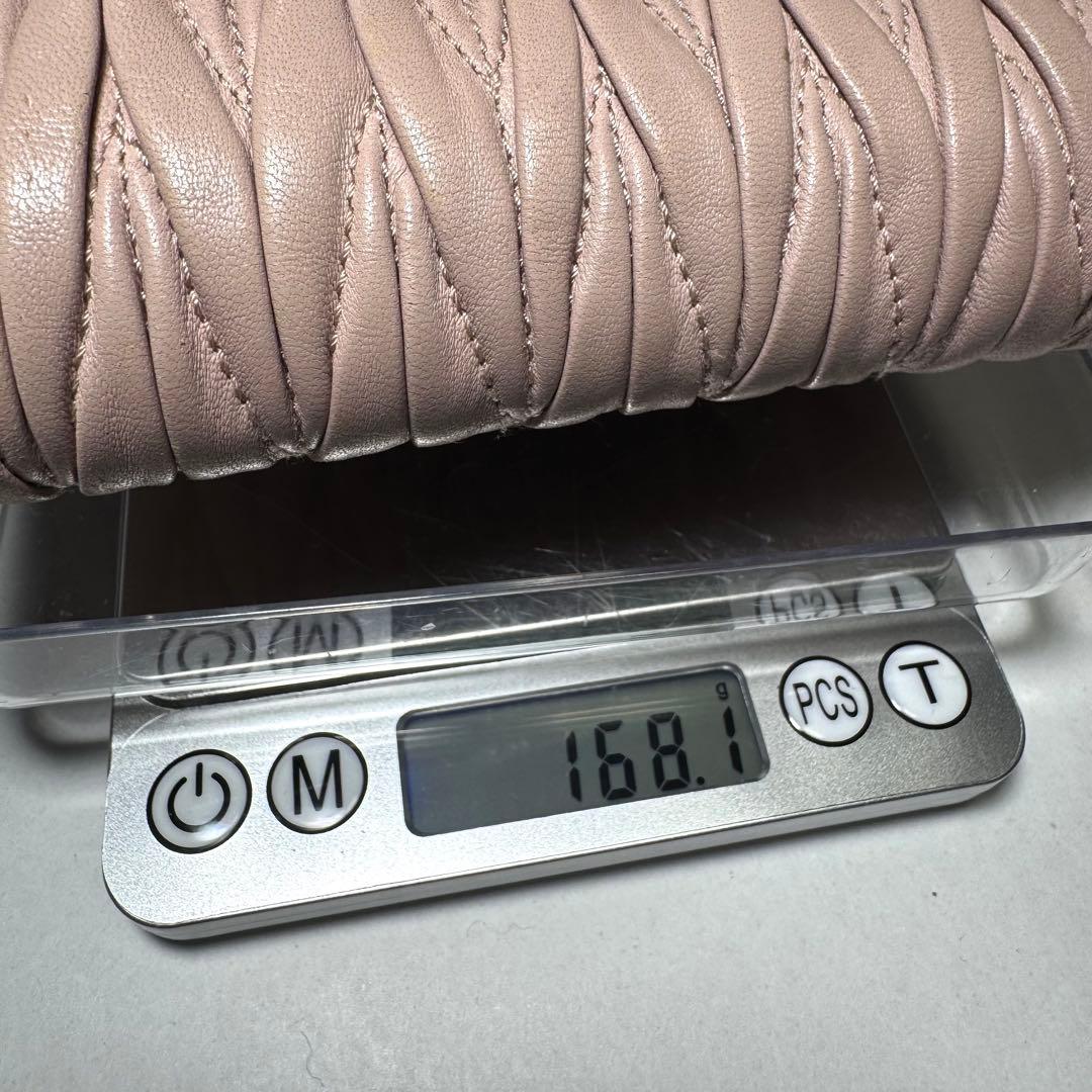 ミュウミュウ 折り財布 マテラッセ ロゴ金具 ビジュー クリスタル ピンク