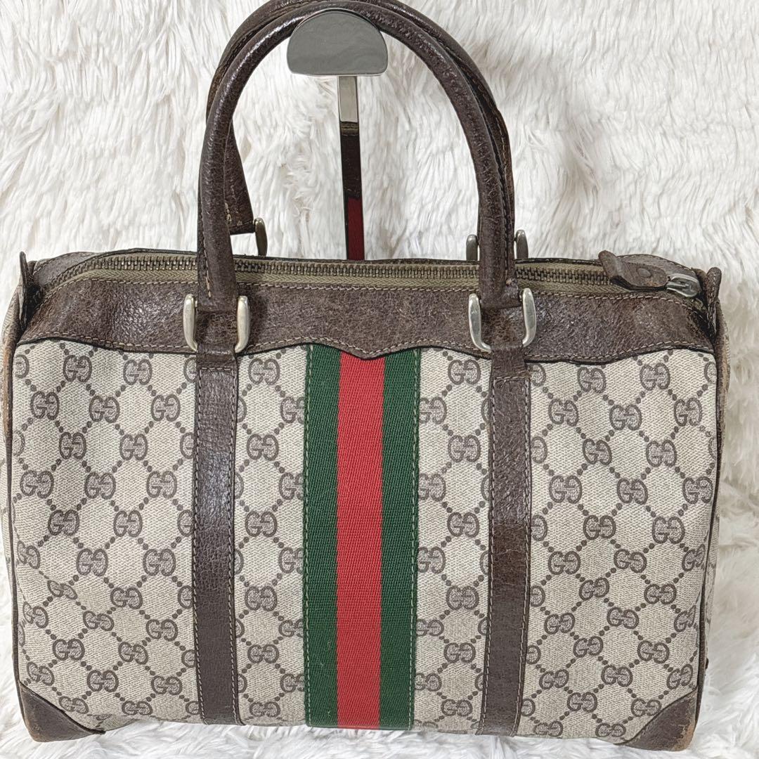 【訳あり】OLD GUCCI ミニボストン　モノグラム　シェリーライン