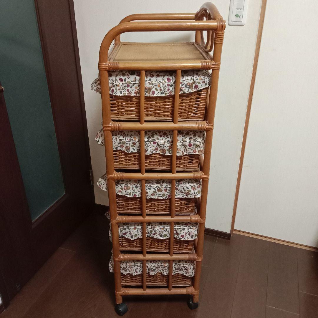 ラタン家具 レトロ チェスト ラタン収納 キャスター付き 引出し 5段