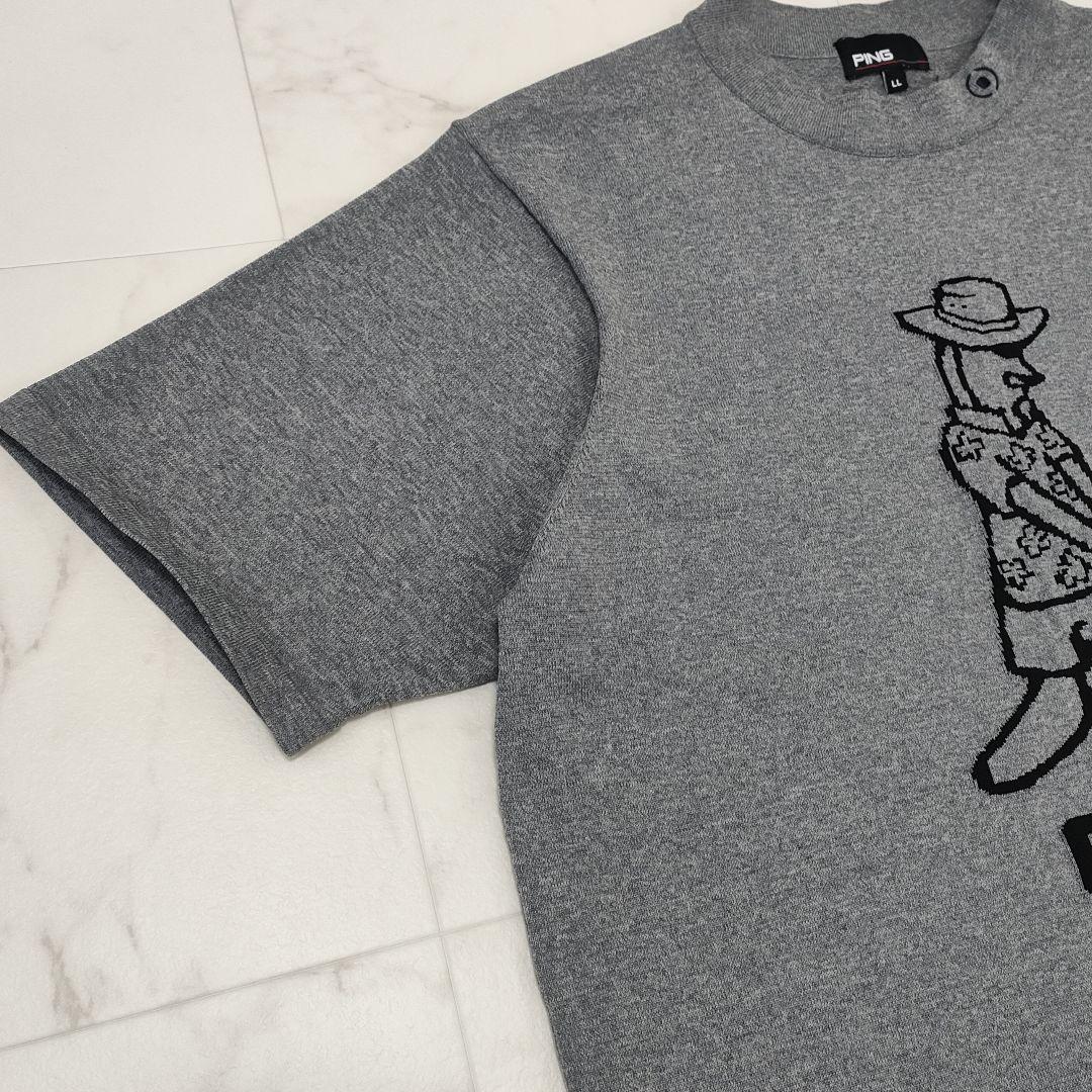【極美品】PING　ゴルフ　半袖ニットシャツ　Mr.PING柄　ストレッチ　LL