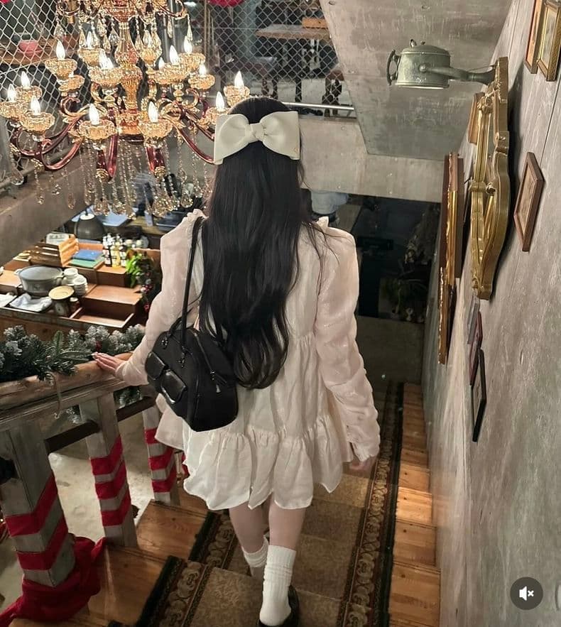 ワンピース Bell0414 Sheer ribbon frill one-piece