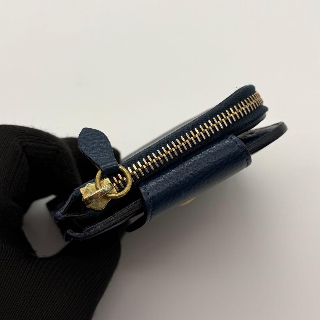 イルビゾンテ　折り財布　ゴールド金具　ロゴ刻印　レザー　ネイビー　イタリア製