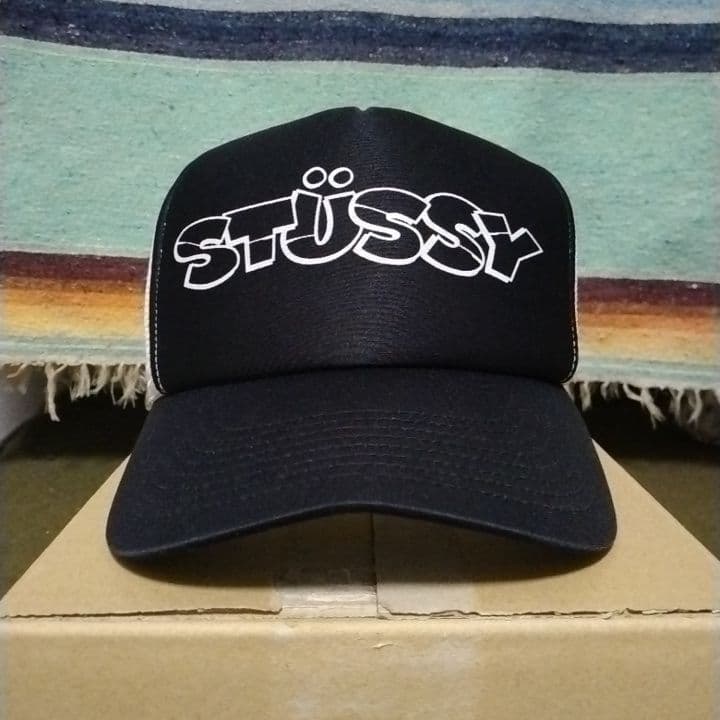 あ*あ様 90s　oldstussy　メッシュキャップ　台湾製　紺タグ　ブラック