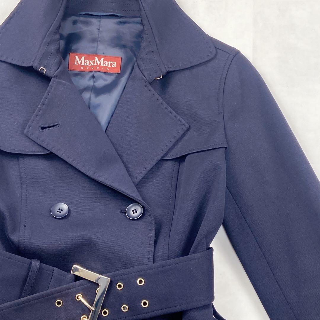 極美品 MaxMara ダブルベルト ストレッチトレンチコート ギャザー