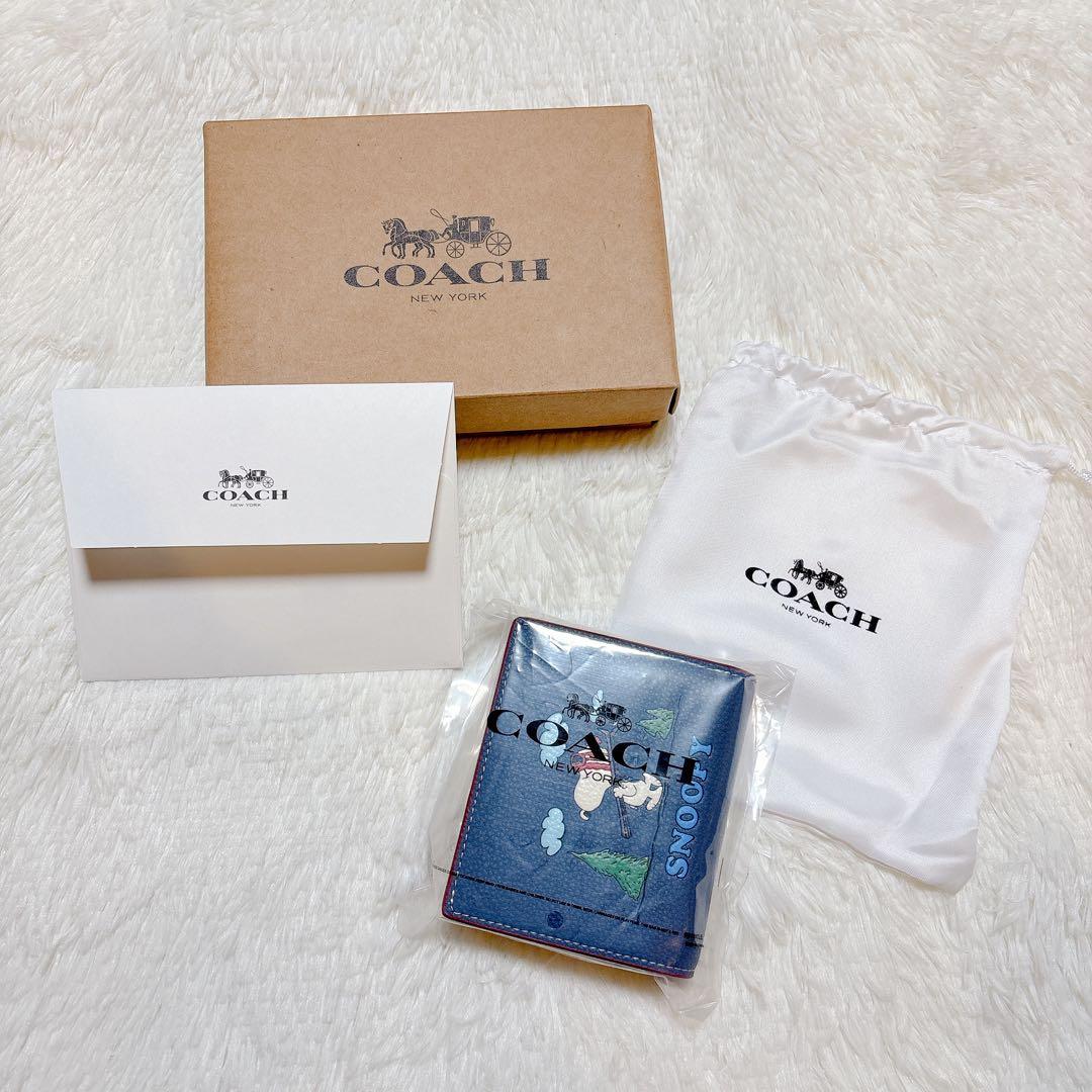 新品・付属品完備⭐️ コーチ スヌーピー 二つ折り財布 ピーナッツ コラボ 青