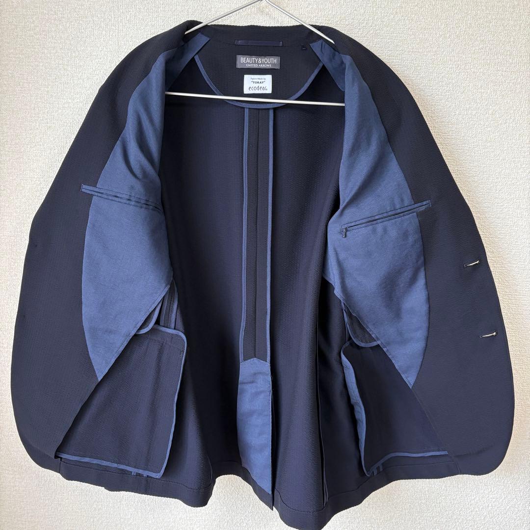 【極美品】BEAUTY&YOUTH　シアサッカージャケット　ネイビーL