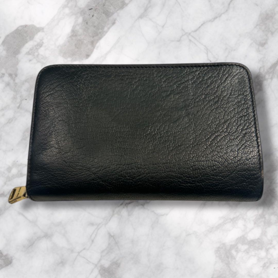 【極美品】miumiu レザー2つ折り財布 ゴールドロゴ 黒