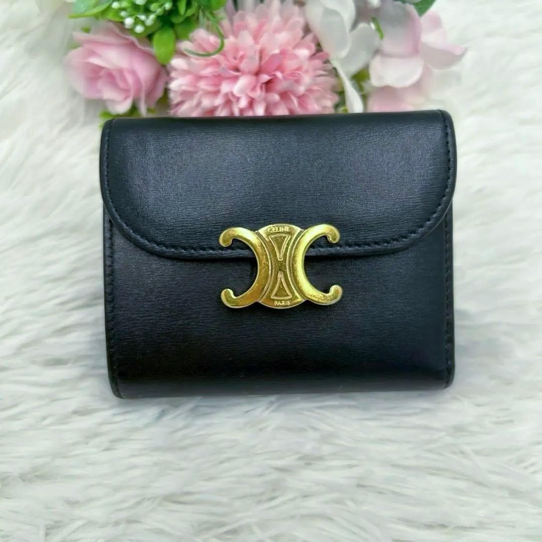 正規品✨セリーヌ スモールフラップウォレット トリオンフ 三つ折り財布 黒