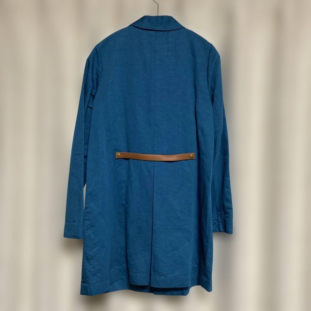 美品☆パラスパレス 麻綿 スプリングコート レザーベルト付ブルー系サイズ3（M）