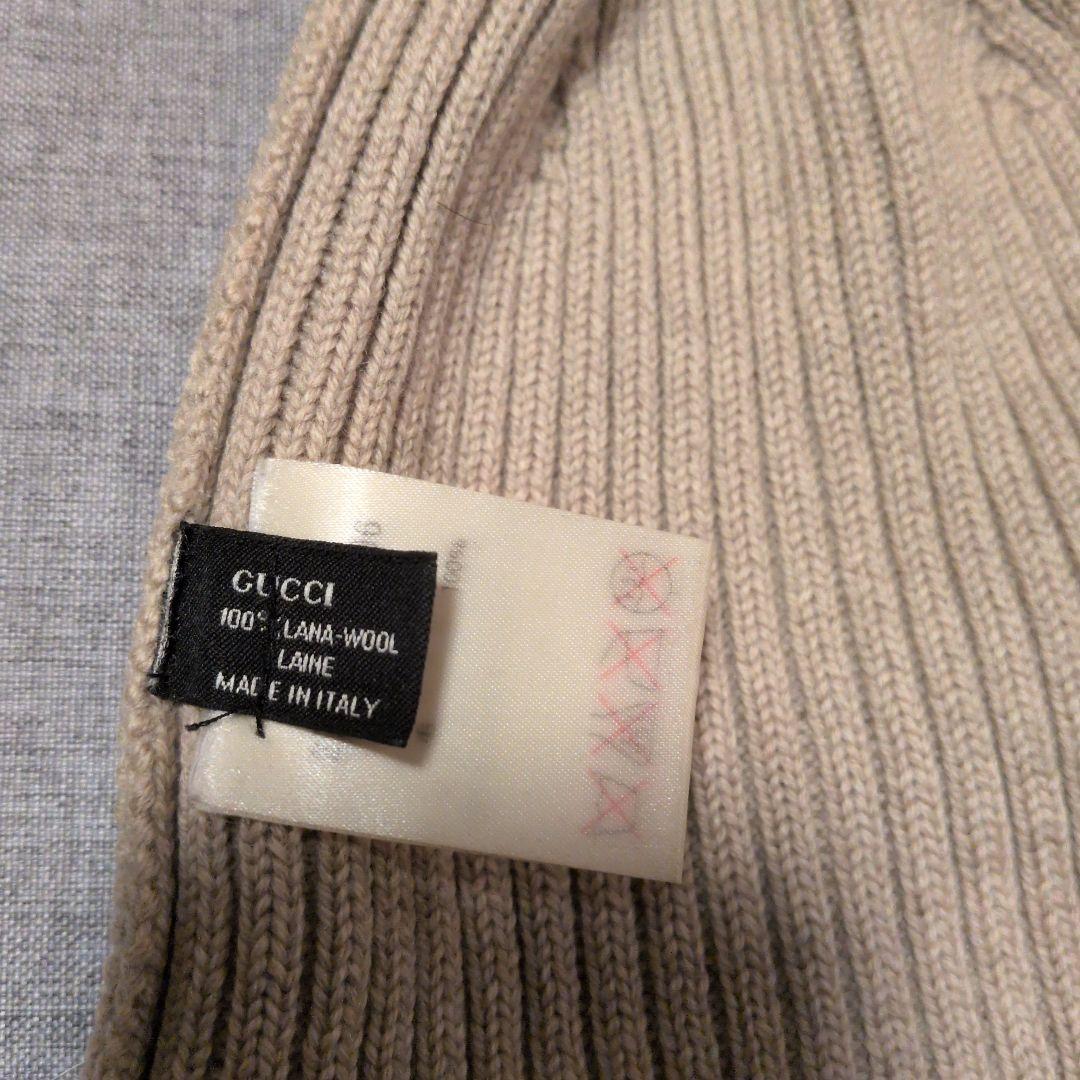 GUCCI グッチ ベージュ ニット帽 ロゴ入り 正規店購入品