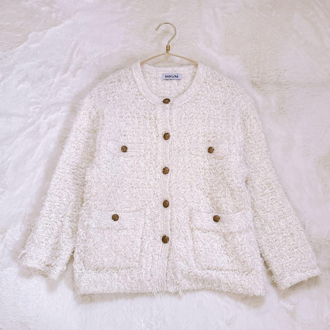 極美品♡BABYLONE バビロン ツイードニットジャケット ホワイト 25SS