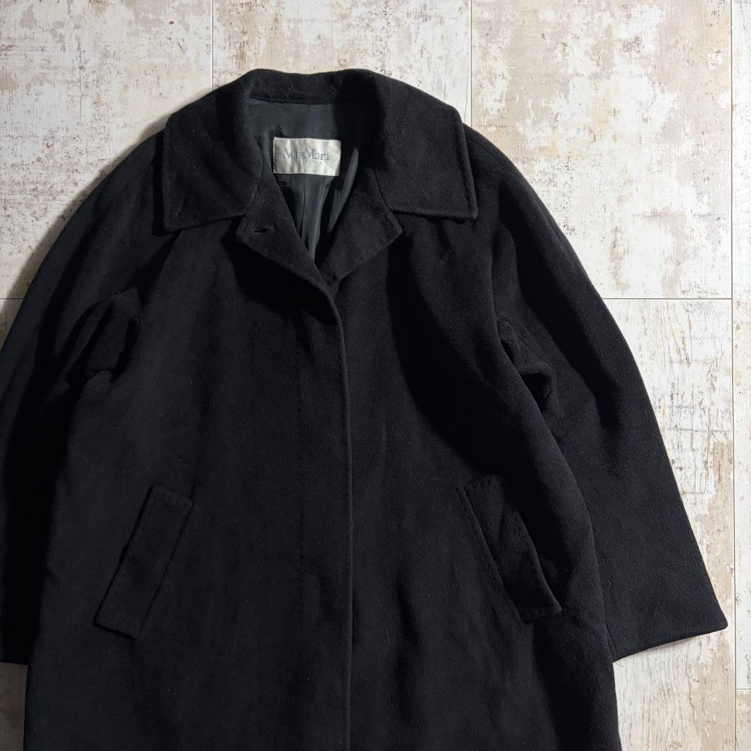 MaxMara マックスマーラ カシミア混 黒 ウール ロングステンカラーコート