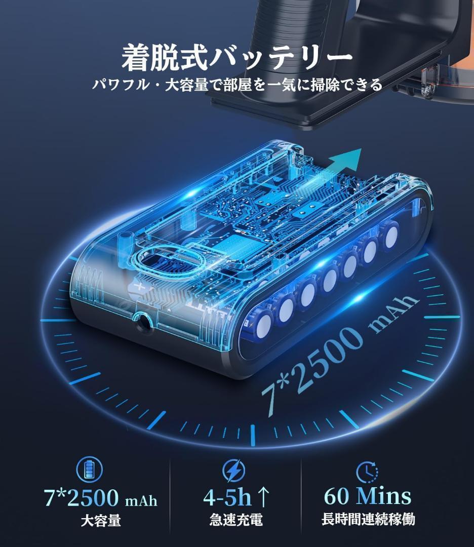 コードレス掃除機45000pa強力吸引 スティッククリーナー 60分連続稼働