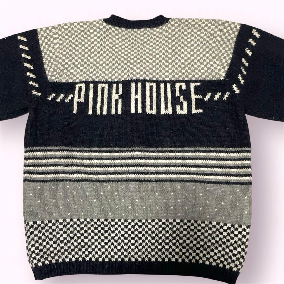 PINK HOUSE ピンクハウス　ロゴ　ボーダー　ハート柄カーディガン　ニット