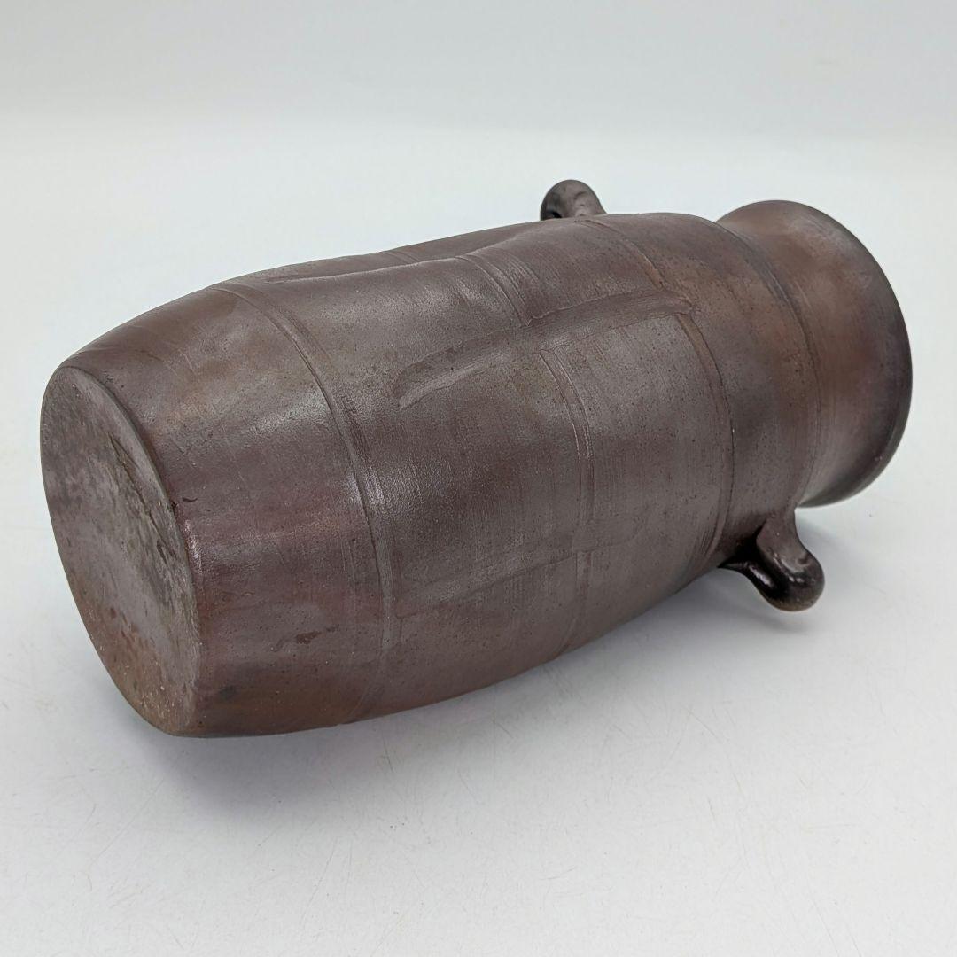 清水賢司 備前焼 耳付花入 共箱 花器 フラワーベース 花瓶 花生 茶道具 在銘
