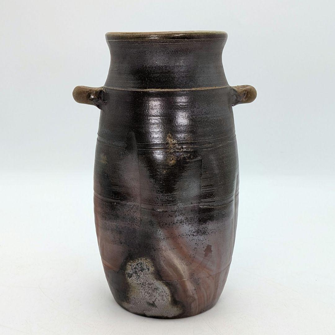 清水賢司 備前焼 耳付花入 共箱 花器 フラワーベース 花瓶 花生 茶道具 在銘