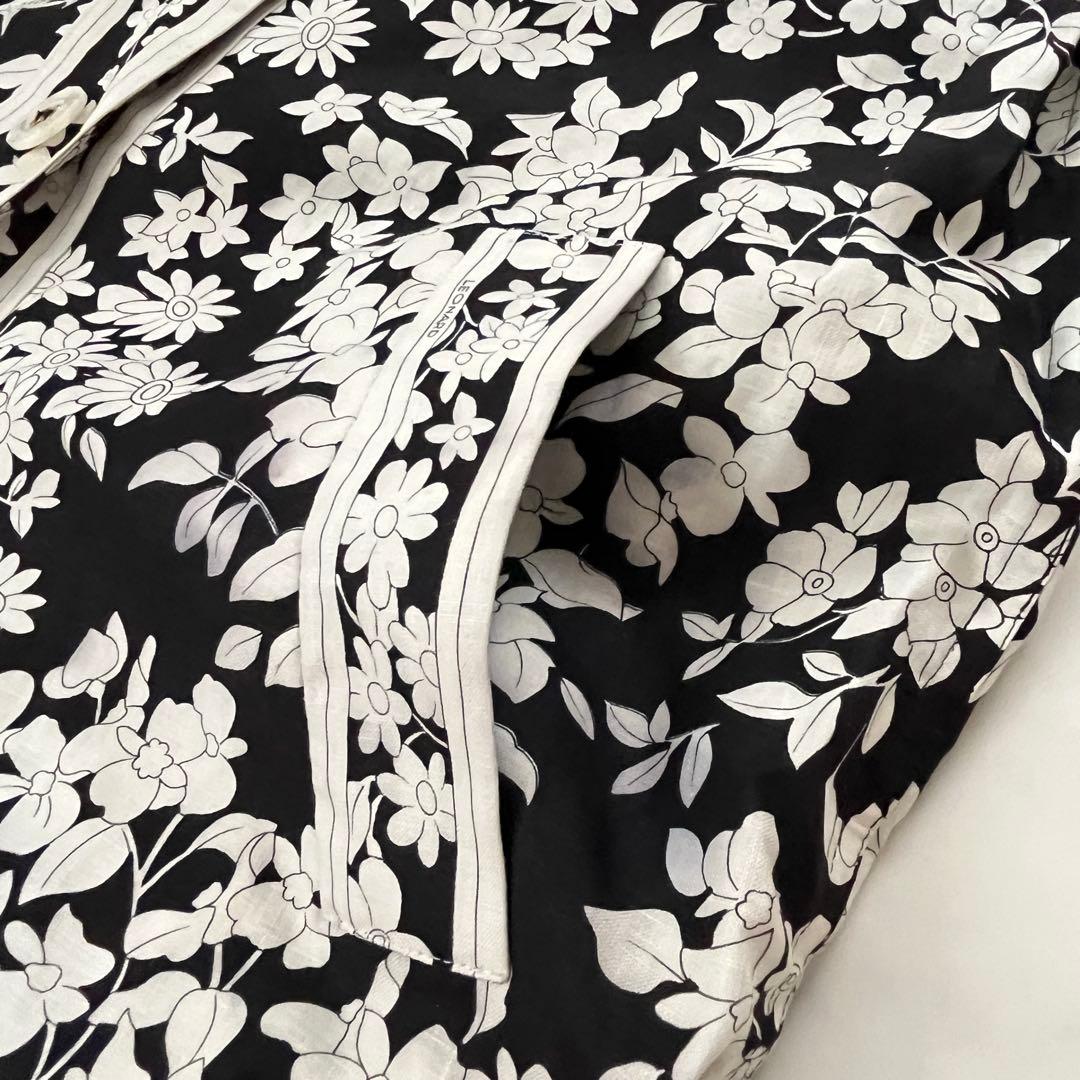 美品　LEONARD レオナール　花柄リネン麻　ロングコート　羽織り