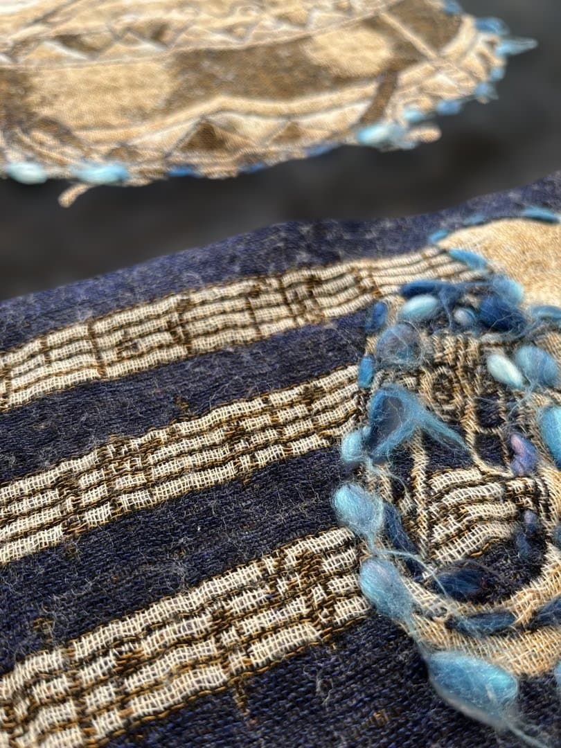 manipur 楽器刺繍ストール　ネイビー