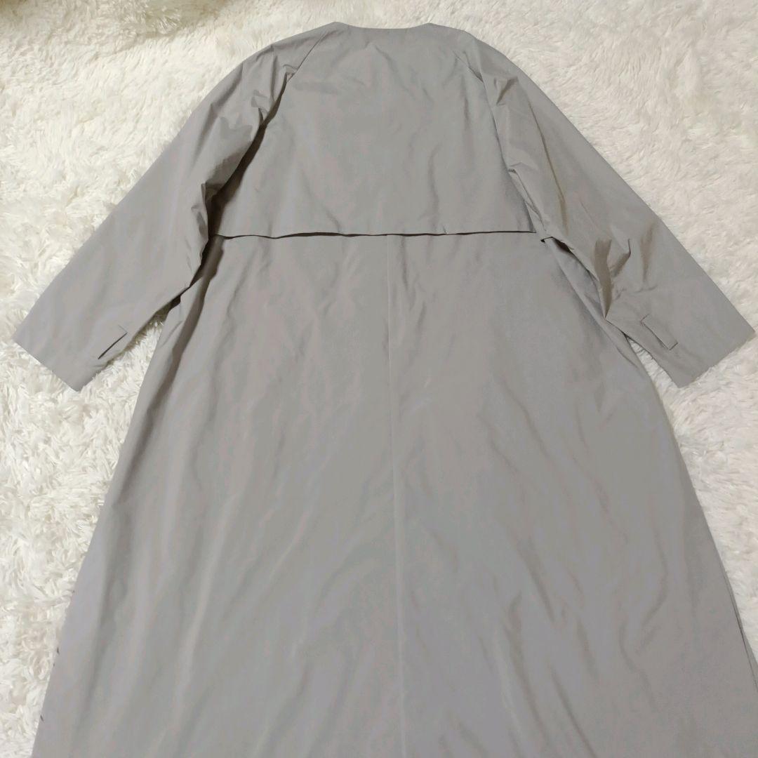 ebure ノーカラーコート 36 グレージュ シルク混 ベルト付 スプリング