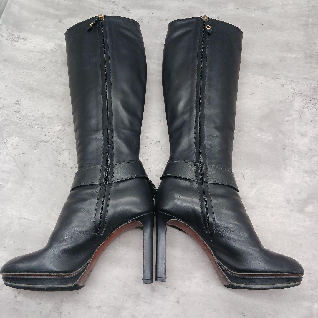 美品✨ルイヴィトン ロングブーツ LVロゴ ベルトデザイン 黒 レザー 37
