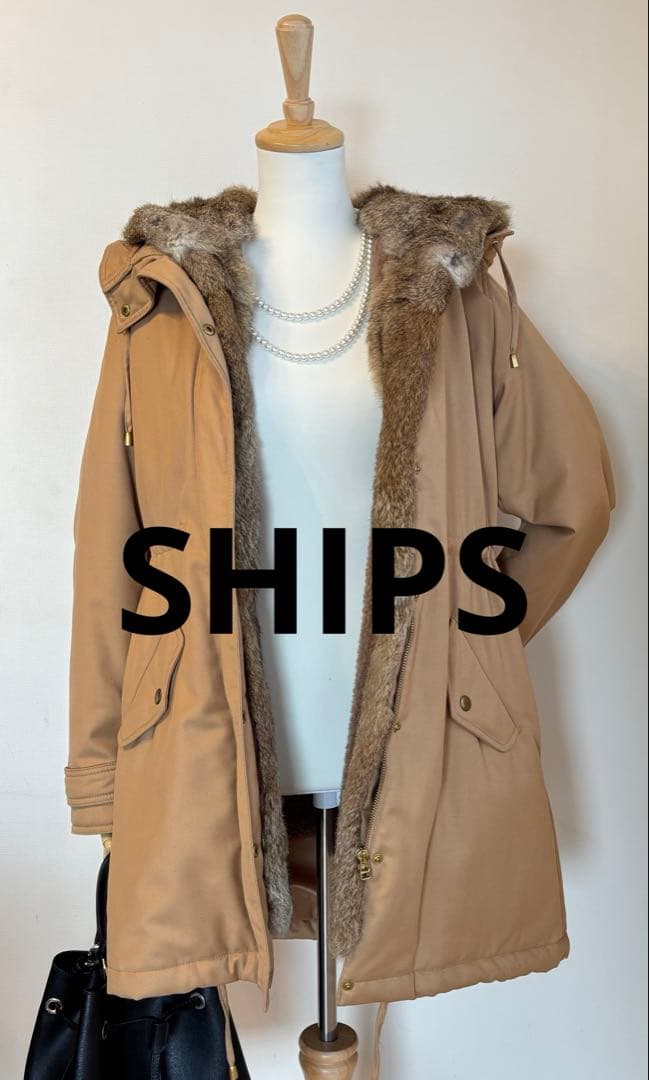 【美品】SHIPS シップス　モッズコート　ラビットファーライナー付　ミリタリー