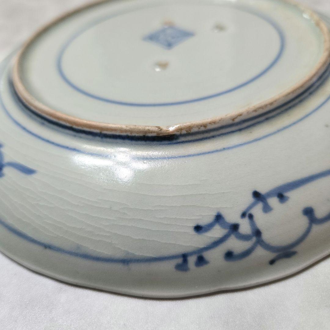 古伊万里　染付　六寸皿　松竹梅　江戸時代　骨董　金継ぎ　アンティーク　角福