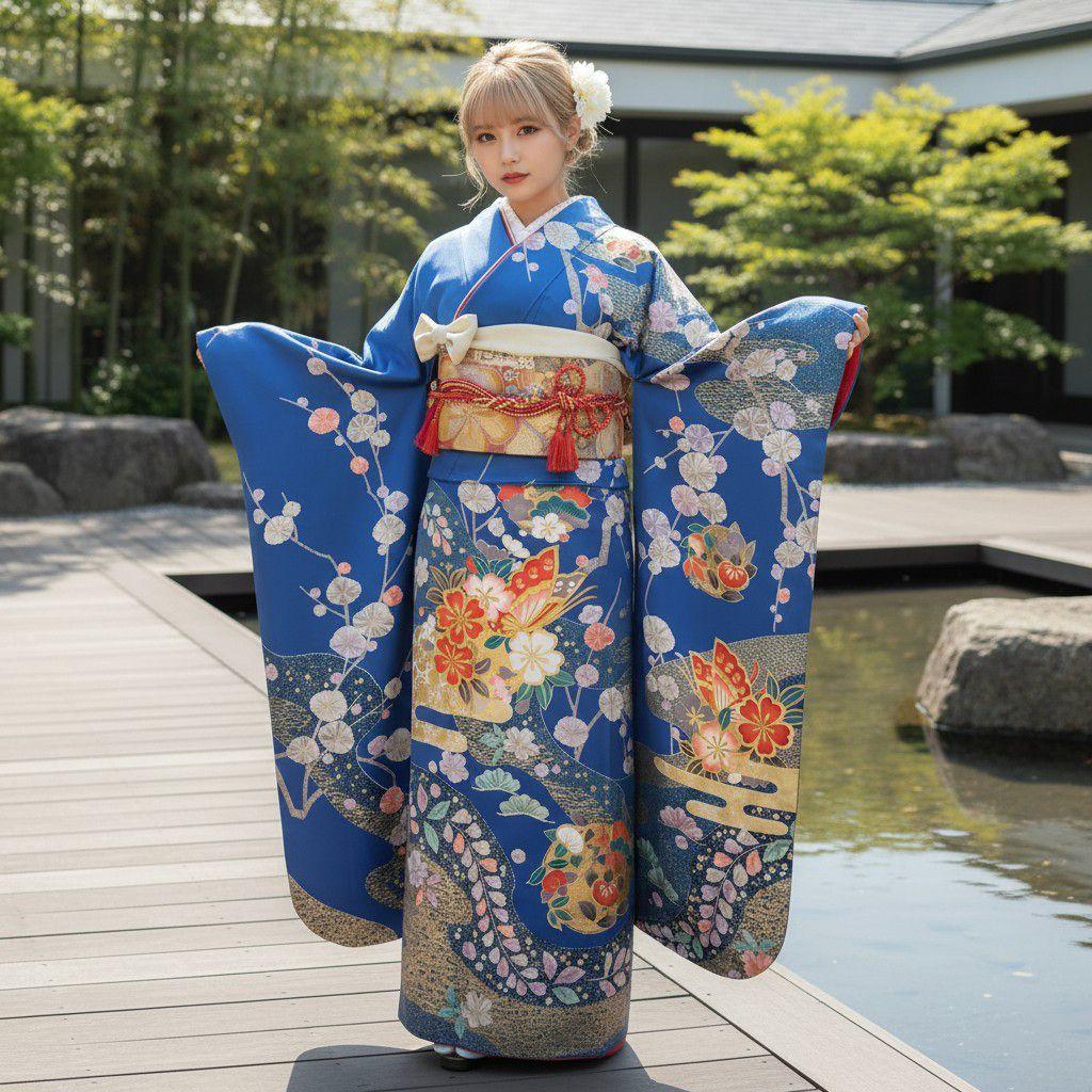 SALE中☆振袖フルセット(6点)成人式・金銀彩加工・金駒刺繍・たたき染め・舞蝶