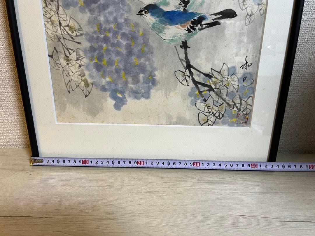 青い鳥と花 日本画