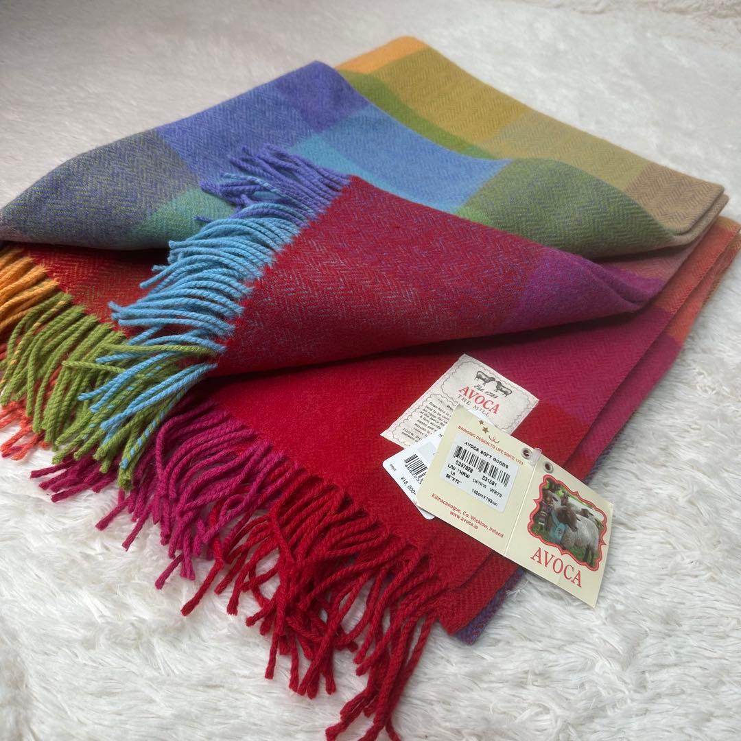 新品【AVOCA】アイルランド製 ウール カラフル チェック マフラー