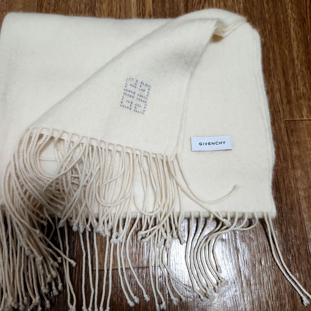 ☆美品☆ジバンシー　カシミヤ大判マフラーストールショール　オフホワイトアイボリー