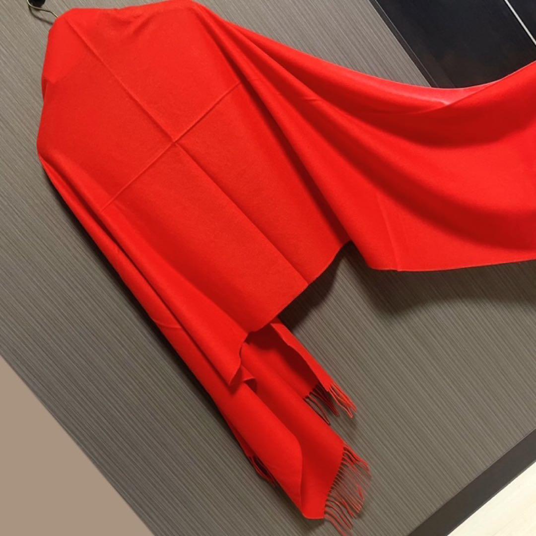 新品・ベビーキャッシュ・カシミヤ・ストール・大判・希少・赤・日本製・FUKAKI