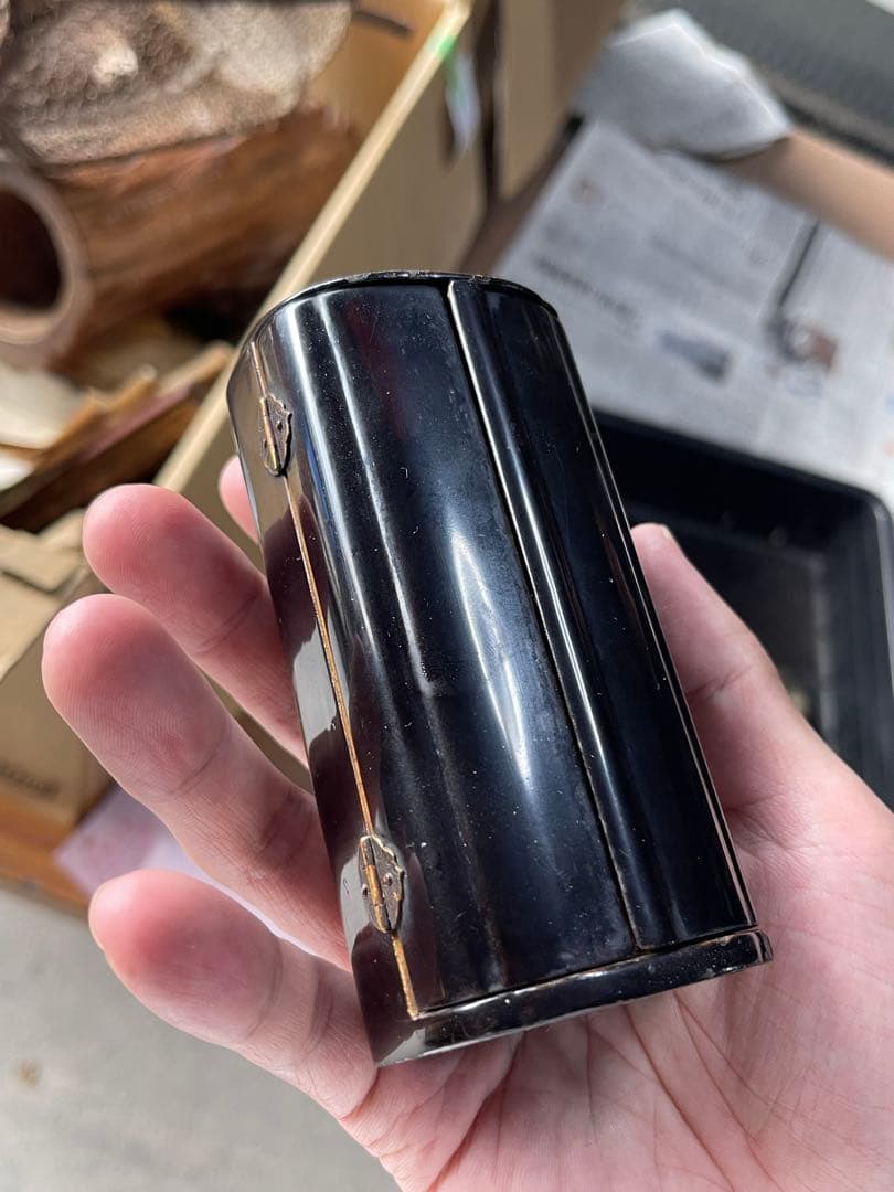 木製の工芸置物 2点セット エン筒形